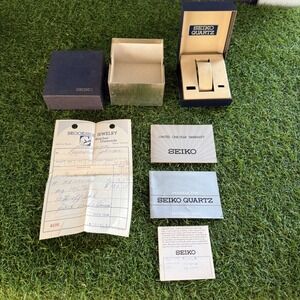 Vtg Seiko Quartz Watch Box ONLY with Original 1982 Receipt and Manuals HA250M